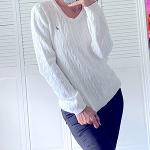 Nautica White Knit V-Neck Sweater